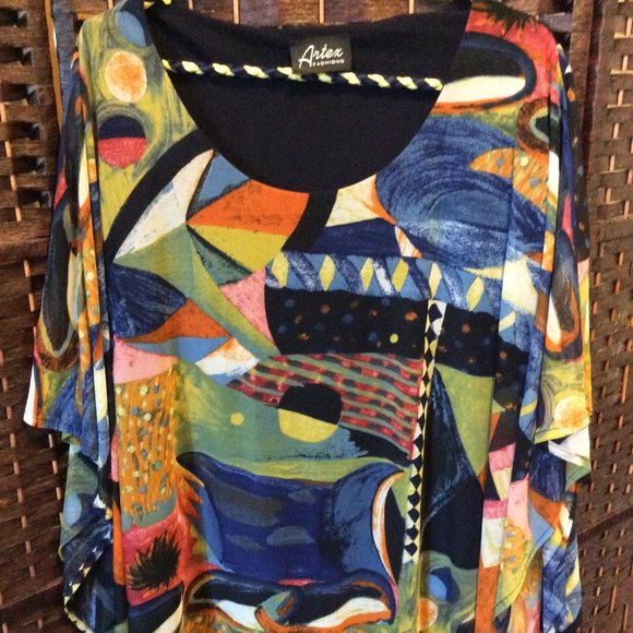 Ladies Size XL - Multicolored Abstract Print Sheer Butterfly Blouse - Picture 1 of 1